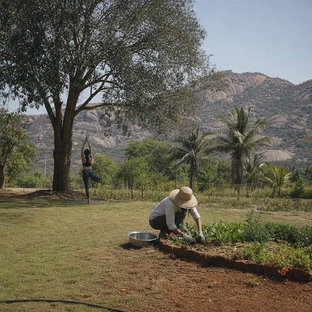 Clear skies, slow days — Arinaa Country Farms, Seegekote, Kanakapura