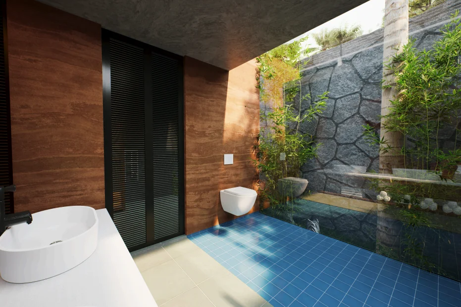 The open-to-sky bathroom