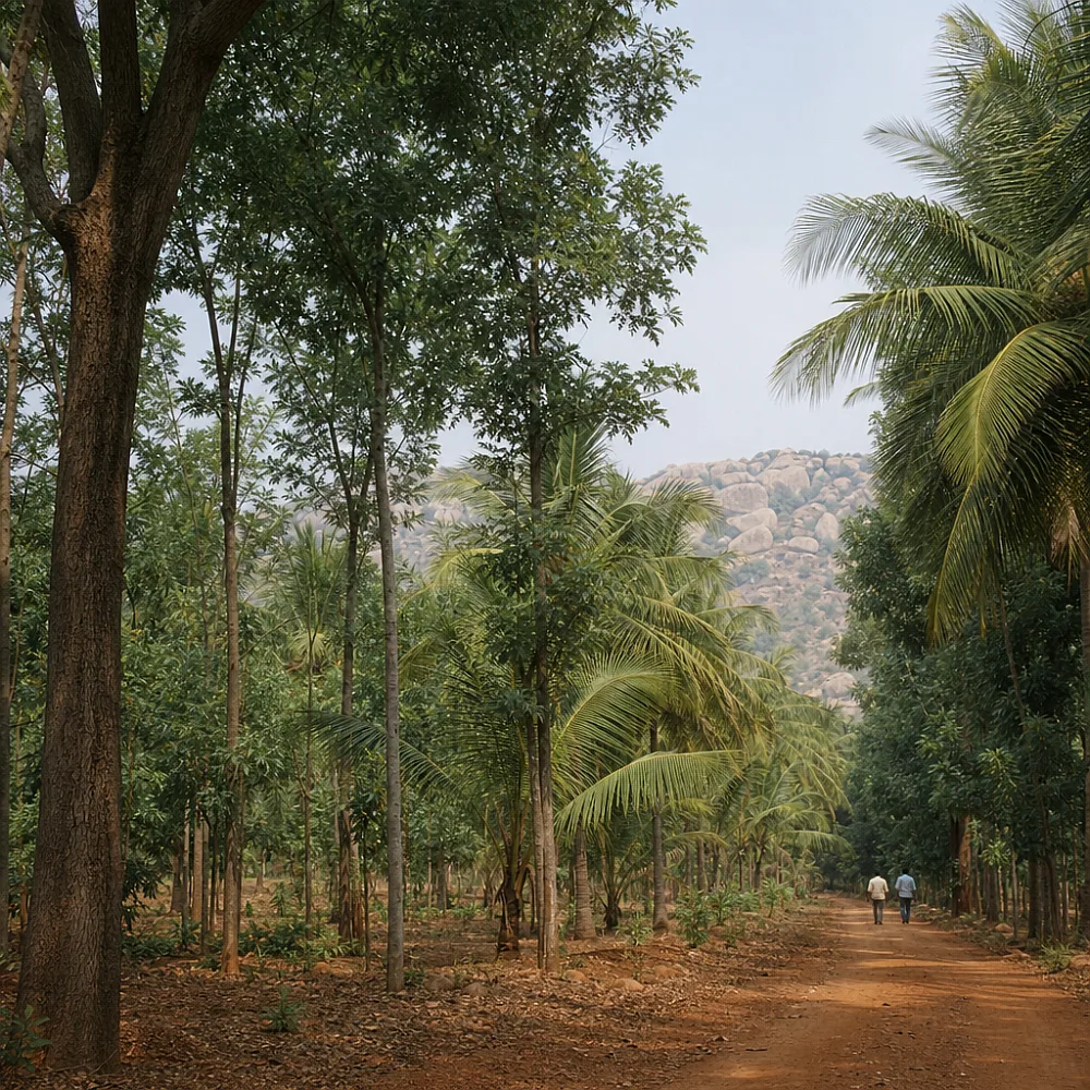 Coconut, silver oak, teak — Bellevuee, Kanakapura Road