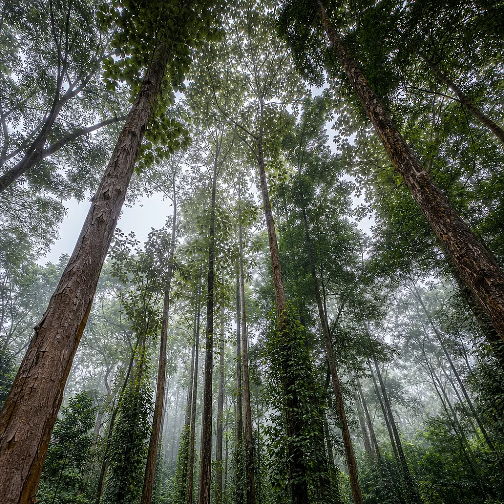 Silver oak & teakwood — Whistling Woods, Ballupet, Sakleshpur