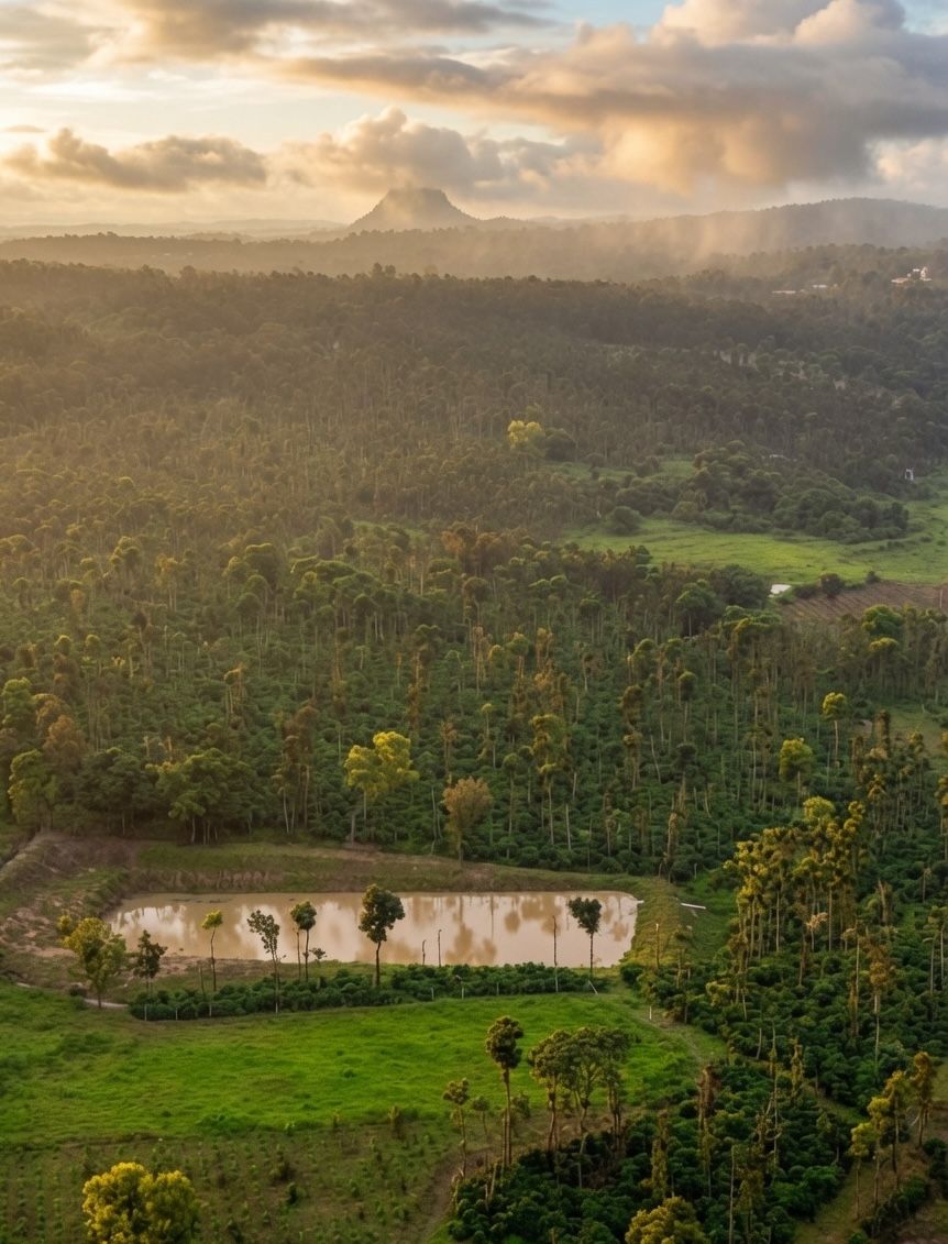 Estate footpath through the plantation, farmland near Sakleshpur
